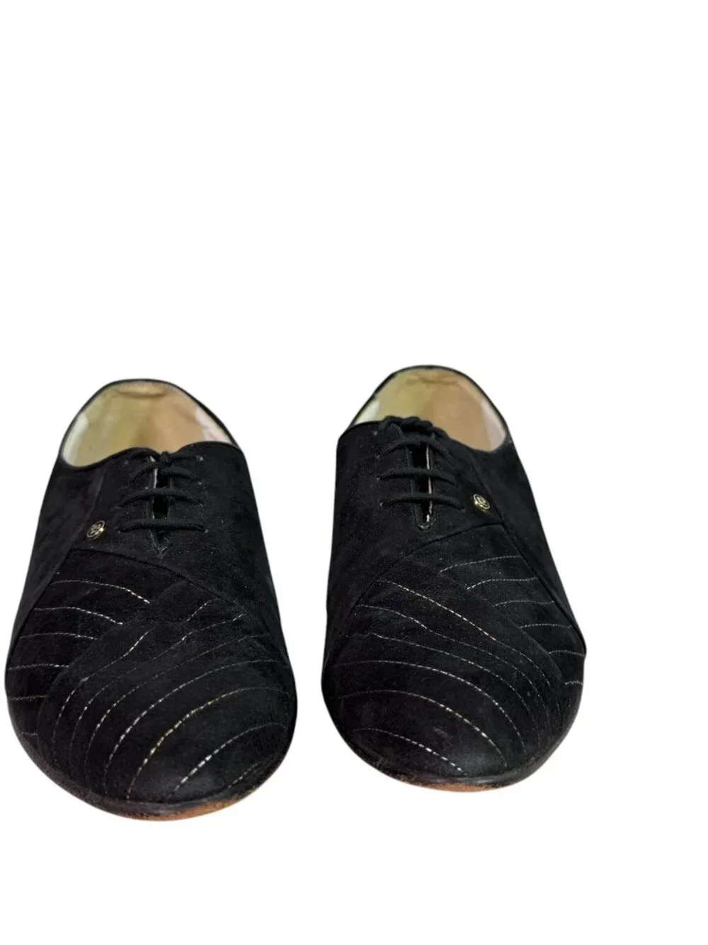 Pierre Cardin Men's Vintage Black Suede Oxfords w/ Silver Stitching Size US 10